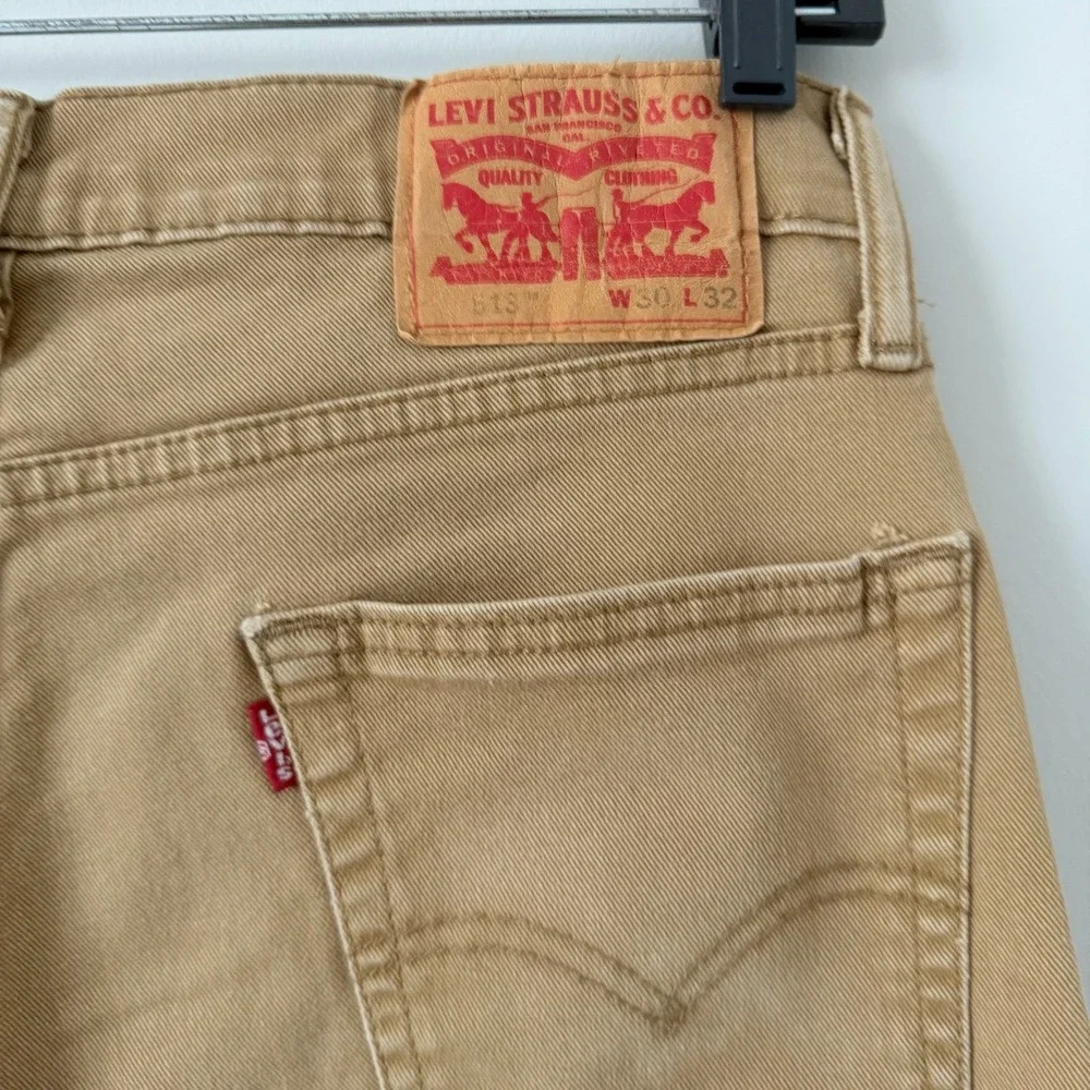 Levi's 513 Mens Khaki‎ Tan Denim Slim Straight Jeans Size 30x32 Neutral Classic